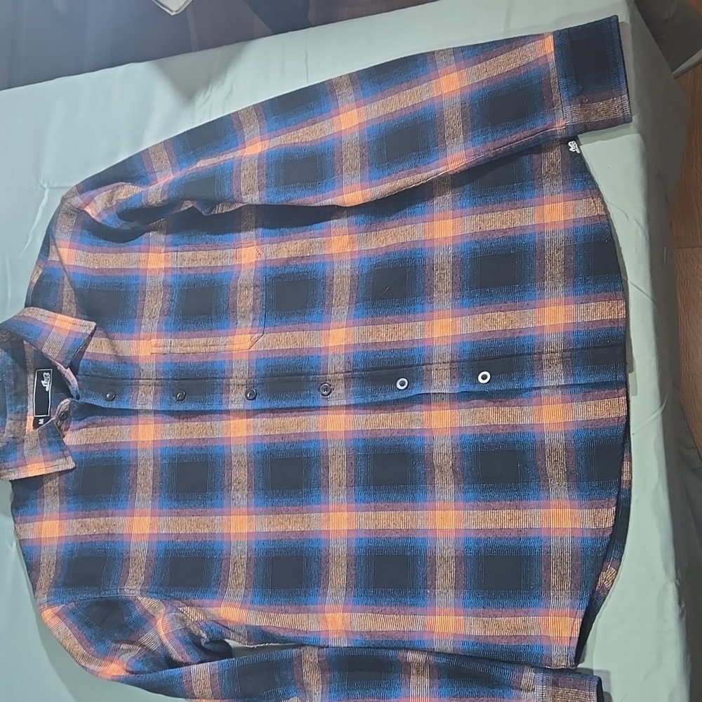 Lost Surf Brand Men's Medium Vibrant Blue & Orange Plaid Button Down Shirt